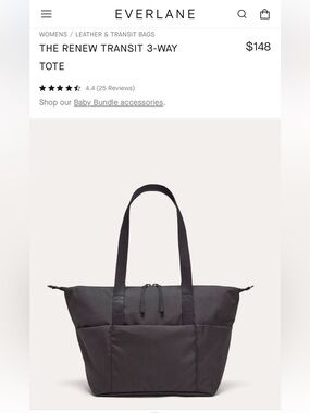 Everlane ReNew Transit 3-Way Tote in Black - Like New
